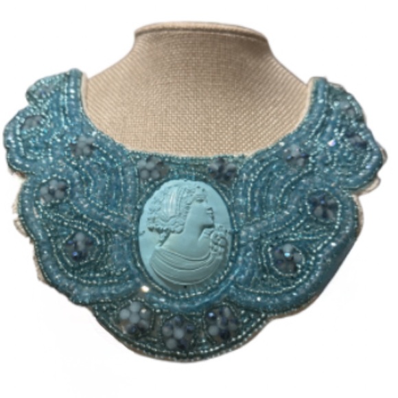 Source Unknown Jewelry - Beaded Blue Cameo Necklace
